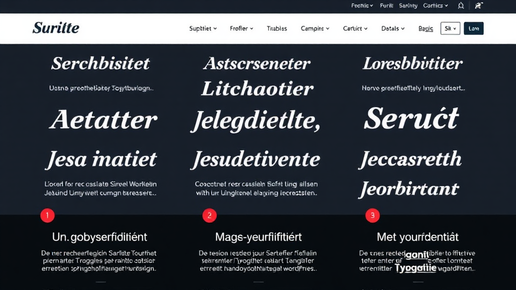 Ein modernes Webdesign zeigt verschiedene benutzerdefinierte Schriftarten auf einer WordPress-Website. Im Hintergrund sind Textbeispiele mit unterschiedlichen Schriftarten zu sehen, die die Auswirkungen auf Lesbarkeit und Nutzererfahrung veranschaulichen. Grafiken betonen die Verbesserung der Markenidentität und die Wichtigkeit maßgeschneiderter Typografie.