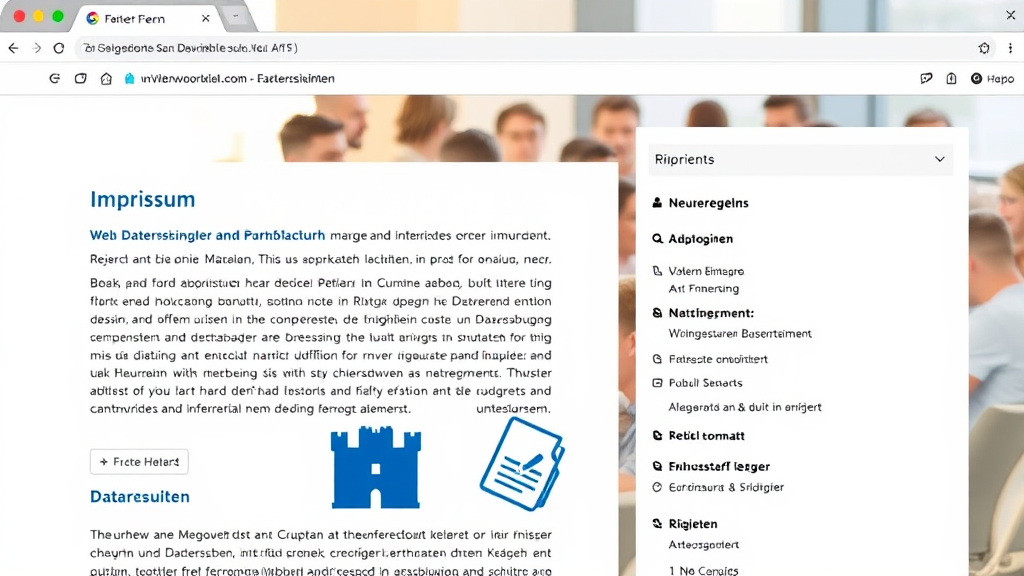 Ein Screenshot einer Foren-Website zeigt deutlich das Impressum und die Datenschutzerklärung im Fußbereich. Rechts daneben sind Nutzerregeln und Richtlinien aufgelistet, während im Hintergrund eine Gruppe von Nutzern in aktiven Diskussionen zu sehen ist. Grafische Symbole wie ein Schloss und ein Dokument unterstreichen die Themen Datenschutz und rechtliche Verantwortung.