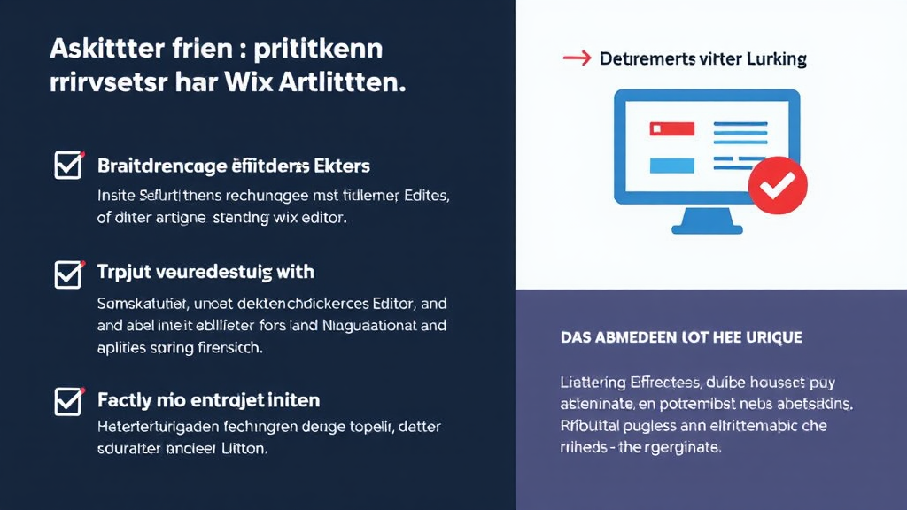 Eine infografische Zusammenstellung zeigt die besten Praktiken für die Nutzung des Wix-Editors. Die Punkte umfassen die effektive Nutzung des Editors, regelmäßiges Speichern, und Sicherheitsmaßnahmen wie das Abmelden nach der Nutzung. Grafische Elemente wie Checklisten und Symbole verdeutlichen die Themen Produktivität und Datensicherheit.