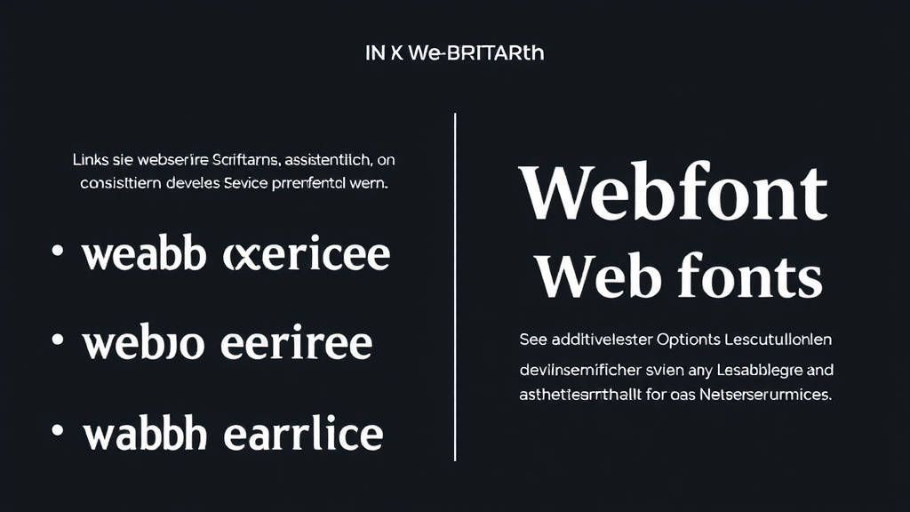 Ein kreatives Layout zeigt verschiedene Schriftarten, die in der Webentwicklung verwendet werden. Links sind websichere Schriftarten dargestellt, die konsistent auf verschiedenen Geräten dargestellt werden. Rechts befinden sich stilvolle Webfonts, die zusätzliche Optionen bieten. Illustrationen verdeutlichen die Bedeutung von Lesbarkeit und ästhetischer Schriftwahl für das Nutzererlebnis.