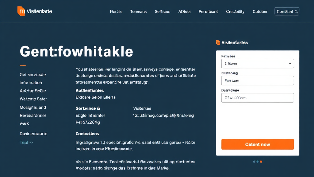 Ein Screenshot einer Unternehmenswebsite zeigt den Hauptteil als digitale Visitenkarte. Gut strukturierte Abschnitte präsentieren Kontaktinformationen, Dienstleistungen und Unternehmenswerte. Ein auffälliges Kontaktformular ermöglicht direkte Anfragen. Visuelle Elemente fördern die Nutzerinteraktion und stärken das Vertrauen in die Marke.