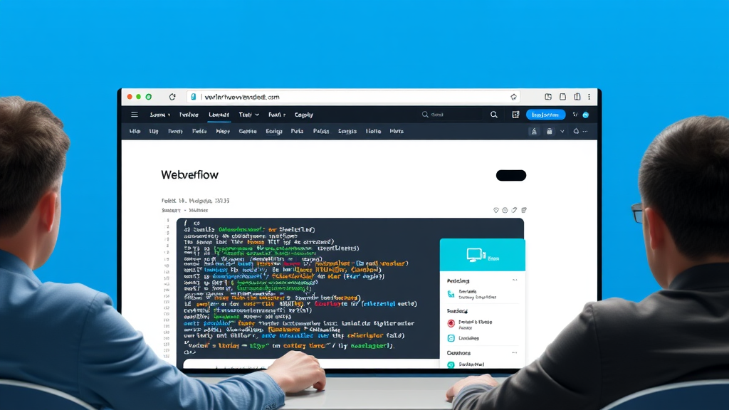 Bildschirmansicht von Webflow, auf dem Benutzer an einer Website arbeiten, mit sichtbar integriertem Code und verschiedenen Designelementen in der Benutzeroberfläche.