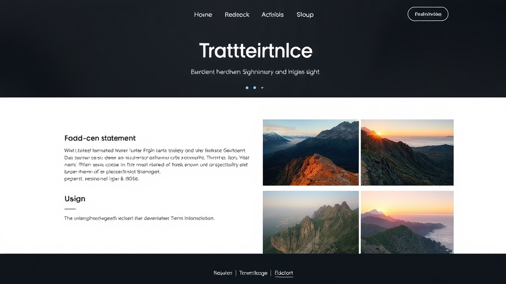 Screenshot einer kreativen Portfolio-Website mit klar strukturiertem Design, hochwertigen Bildern, einem kurzen persönlichen Statement und Kontaktinformationen.