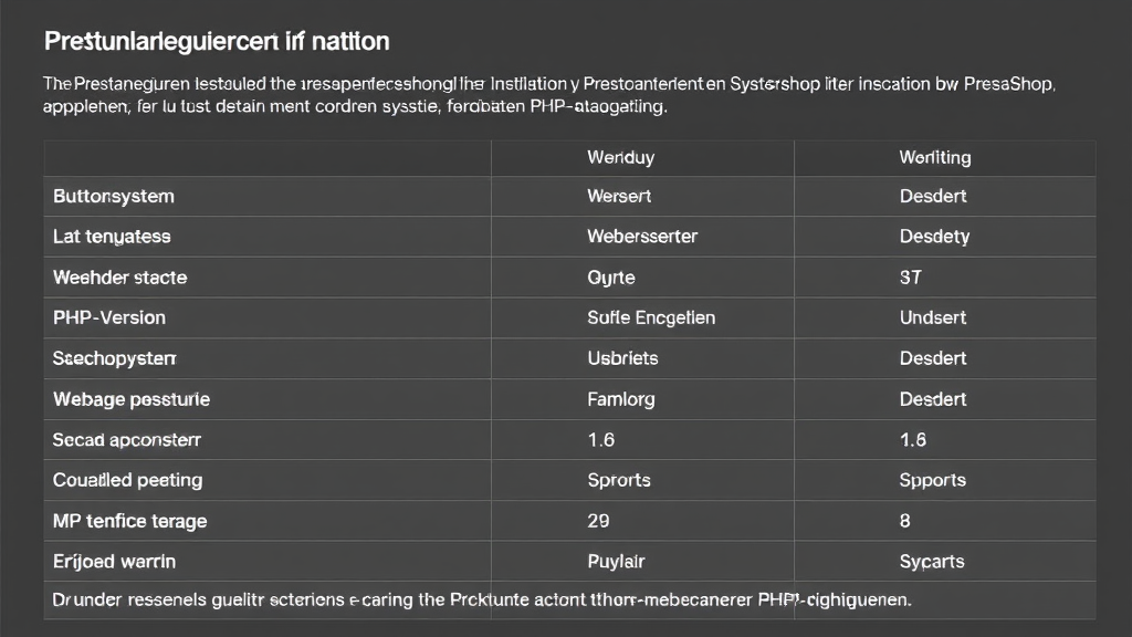 Übersicht der Systemanforderungen für die Installation von PrestaShop, einschließlich Betriebssystem, Webserver, PHP-Version und notwendiger PHP-Erweiterungen.