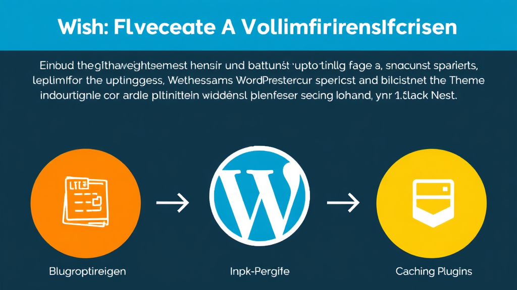 Grafik mit verschiedenen Optimierungsmethoden für WordPress-Websites, einschließlich leichtgewichtigem Theme, Bildoptimierung und Caching-Plugin.