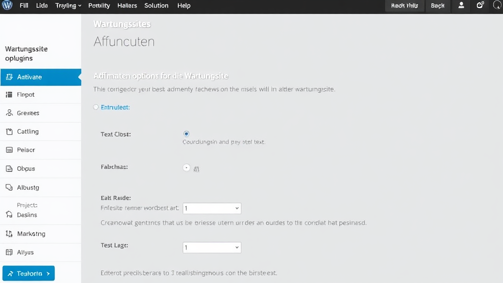 Screenshot eines WordPress-Dashboards mit aktivem Wartungsmodus-Plugin, das Anpassungsoptionen für die Wartungsseite zeigt, inklusive Farbwechsel und Textgestaltung.