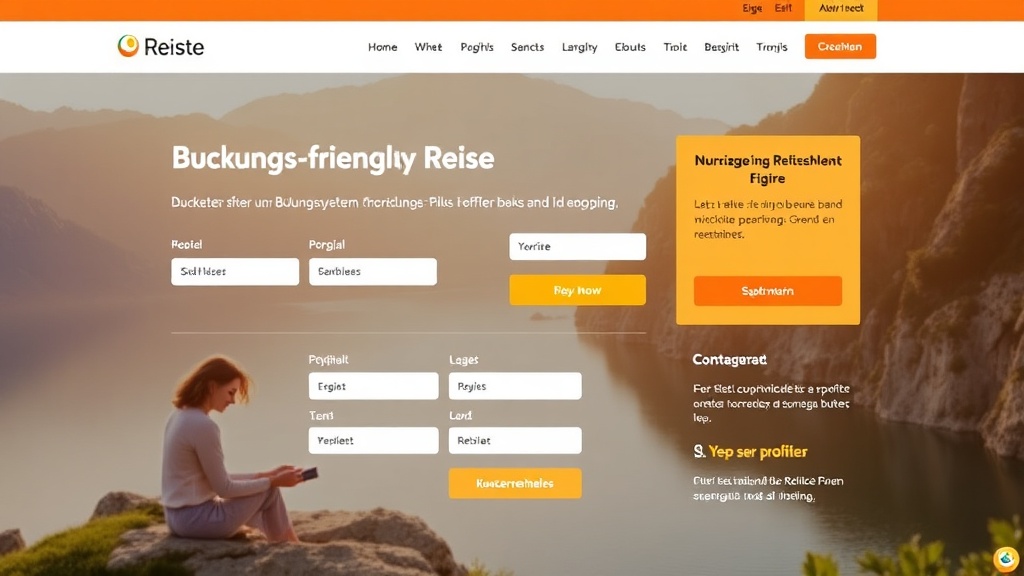 Screenshot einer benutzerfreundlichen Reise-Website mit Buchungssystem, Kontaktformular und interaktiven Features wie Kartenintegration und Kundenbewertungen.