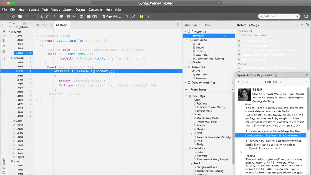 Screenshot von BBEdit auf macOS, der die Benutzeroberfläche mit Syntaxhervorhebung, Minimap und offenen Dokumenten zeigt.