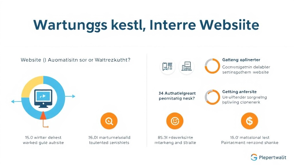 Grafik mit Infografik zu Wartungskosten einer Website, die Tipps zur Automatisierung, Optimierung und Kostenreduzierung visuell darstellt.