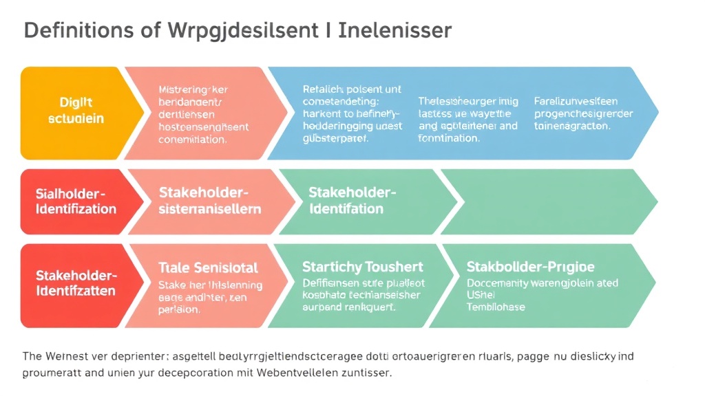 Grafik zur Definition von Projektanforderungen mit Schritten wie Zielsetzung, Stakeholder-Identifikation und Dokumentation, um die Zusammenarbeit mit Webentwicklern zu optimieren.