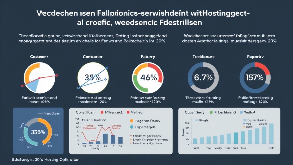 Grafische Übersicht mit Diagrammen und Statistiken zu verschiedenen Fallstudien, die die Auswirkungen der Hosting-Optimierung auf Umsatz, Kosten und Geschwindigkeit darstellen.