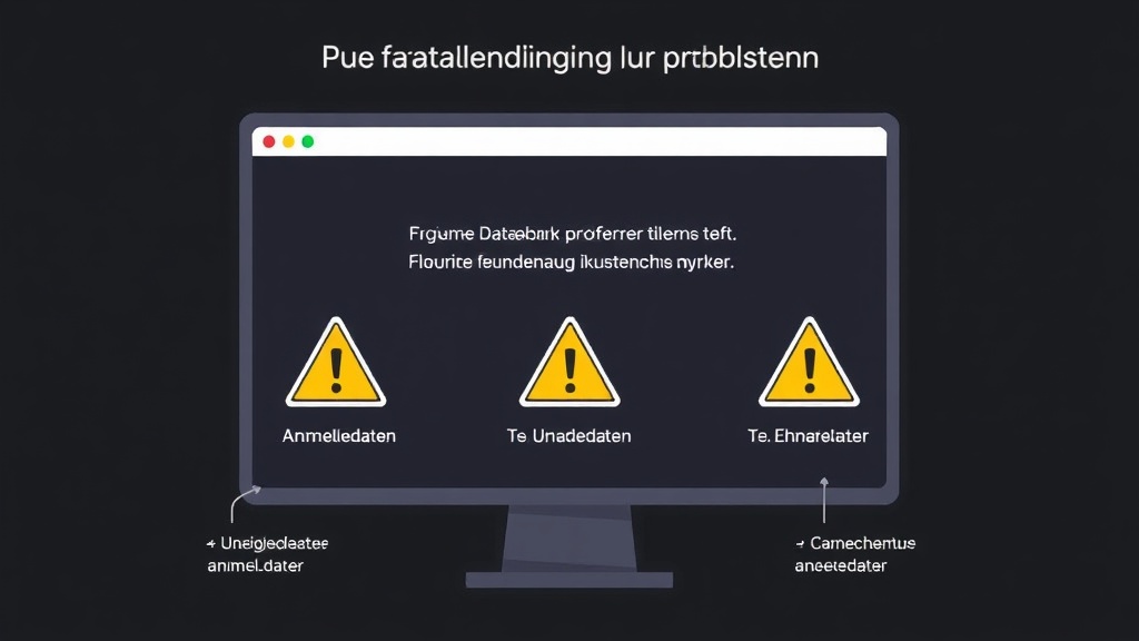 Illustration einer Fehlermeldung auf einem Computerbildschirm mit Warnsymbolen, die häufige Datenbankverbindungsprobleme darstellen, wie ungültige Anmeldedaten und Verbindungsfehler.