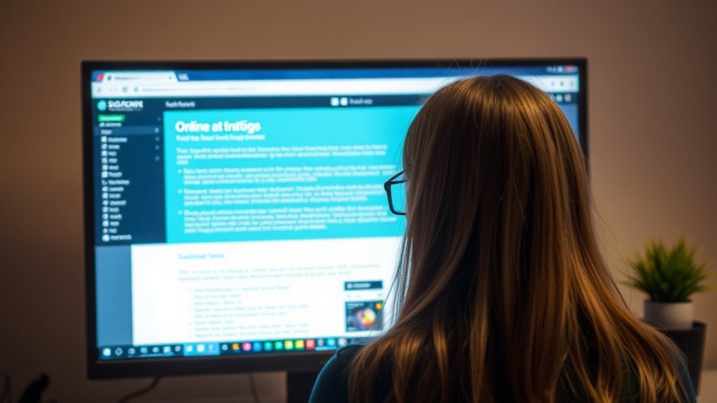 Person vor einem Computerbildschirm, die Online-Informationen kritisch bewertet, mit Notizen zur Quellenkritik und medienkompetenzfördernden Strategien.